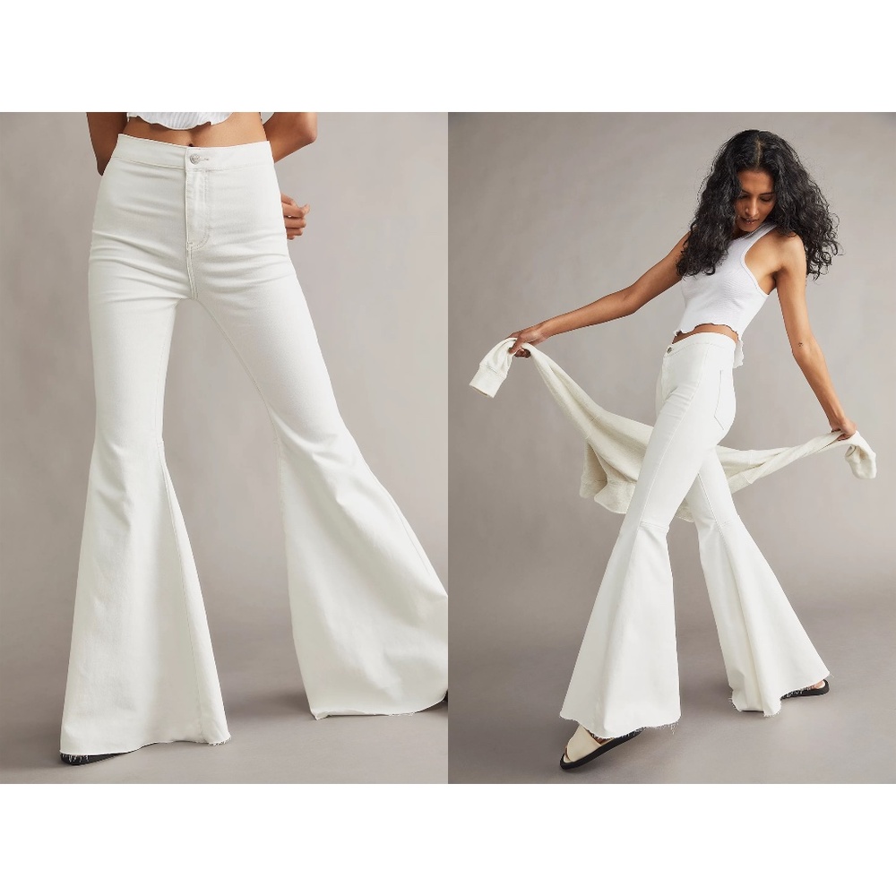 FREE PEOPLE | Bohemian Cowboy Just Float On Flare Jeans in White | Size W 25R - Picture 2 of 11